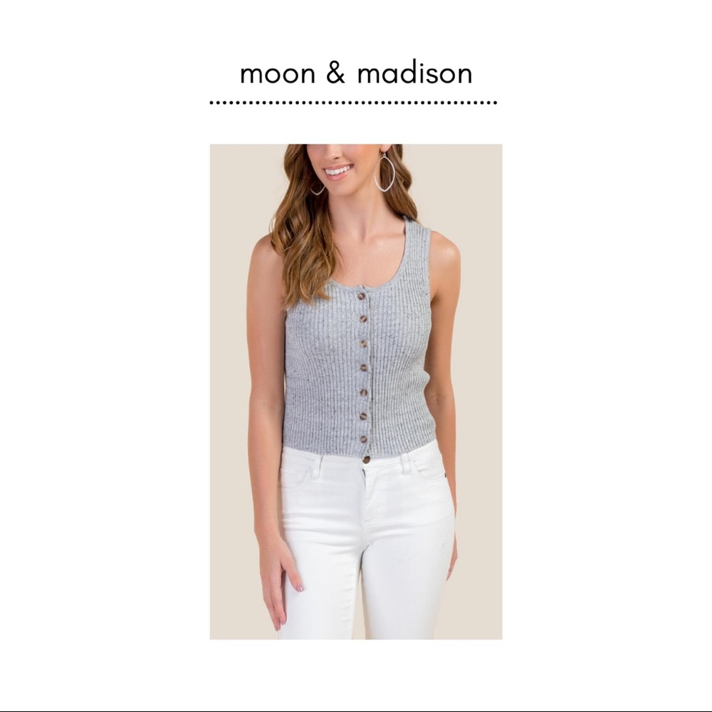Moon & Madison | Gray Tortoise Button-up Knit Tank
